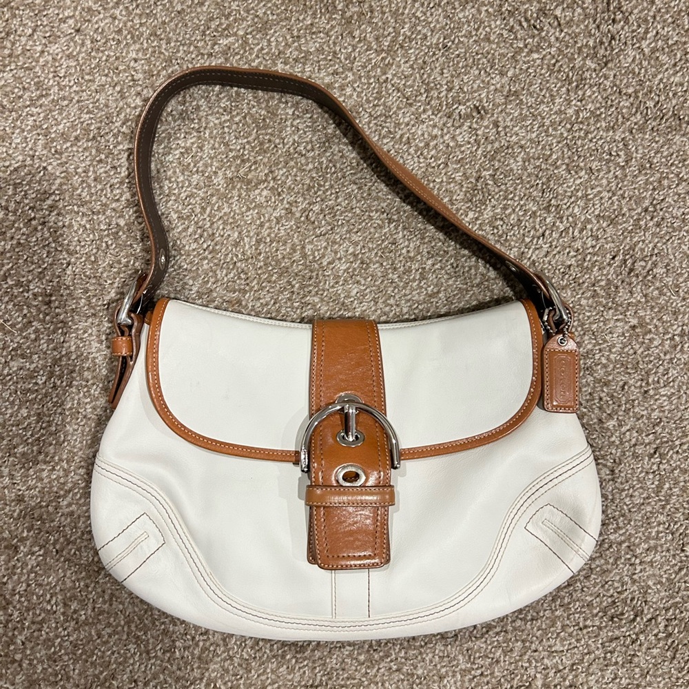 Coach Soho Vintage Shoulder Purse in White and Tan
